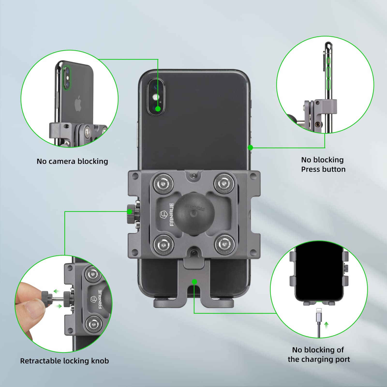 Fanaue Cpc 09Sa Anti Vibration Motorcycle Phone Mount With 1 Inch Ball Head For Ram Mounts B Size Double Socket Arm And Bike Pho